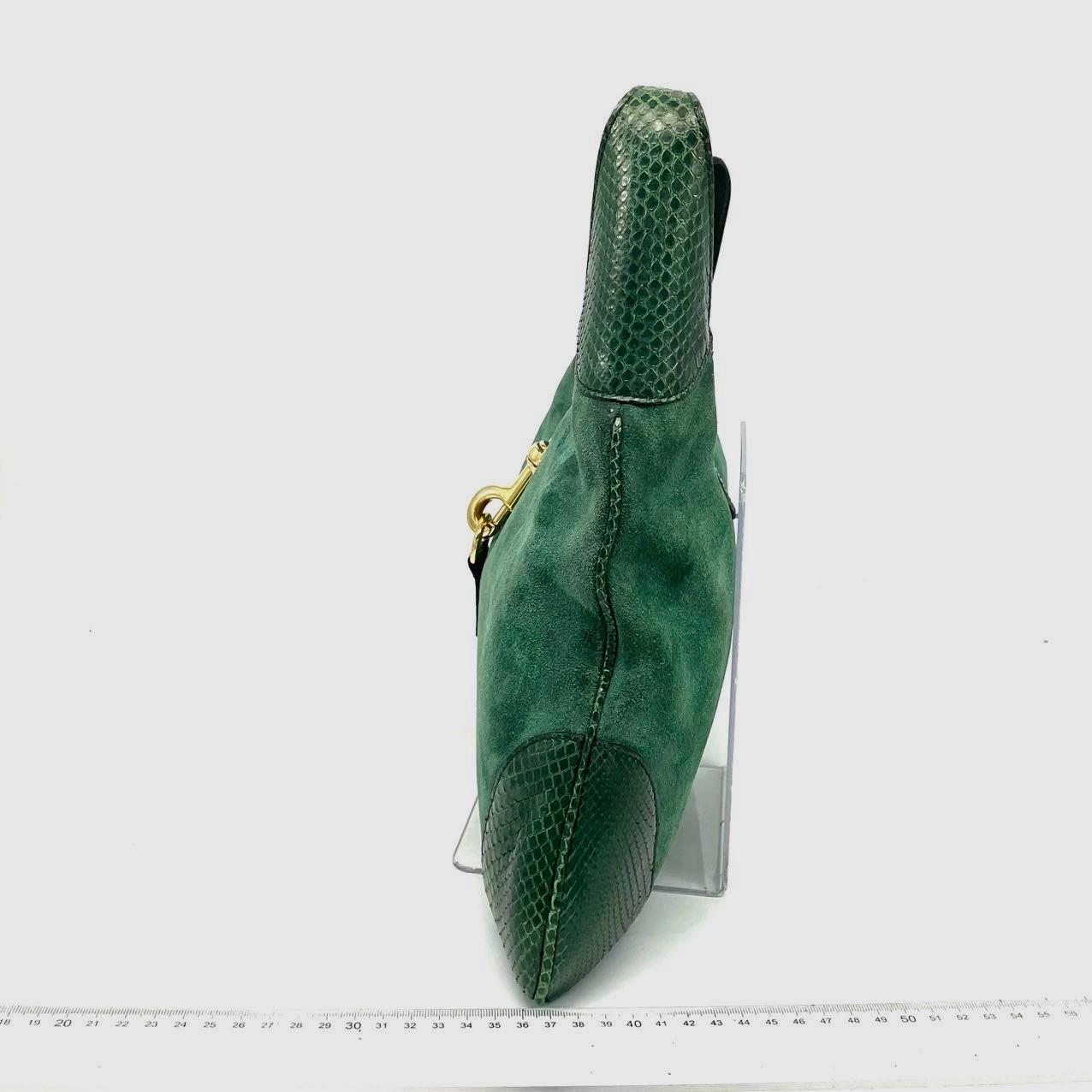 Gucci Jackie Vintage Large Green Suede and Snake-skin Leather Gold Hardware en vente 1