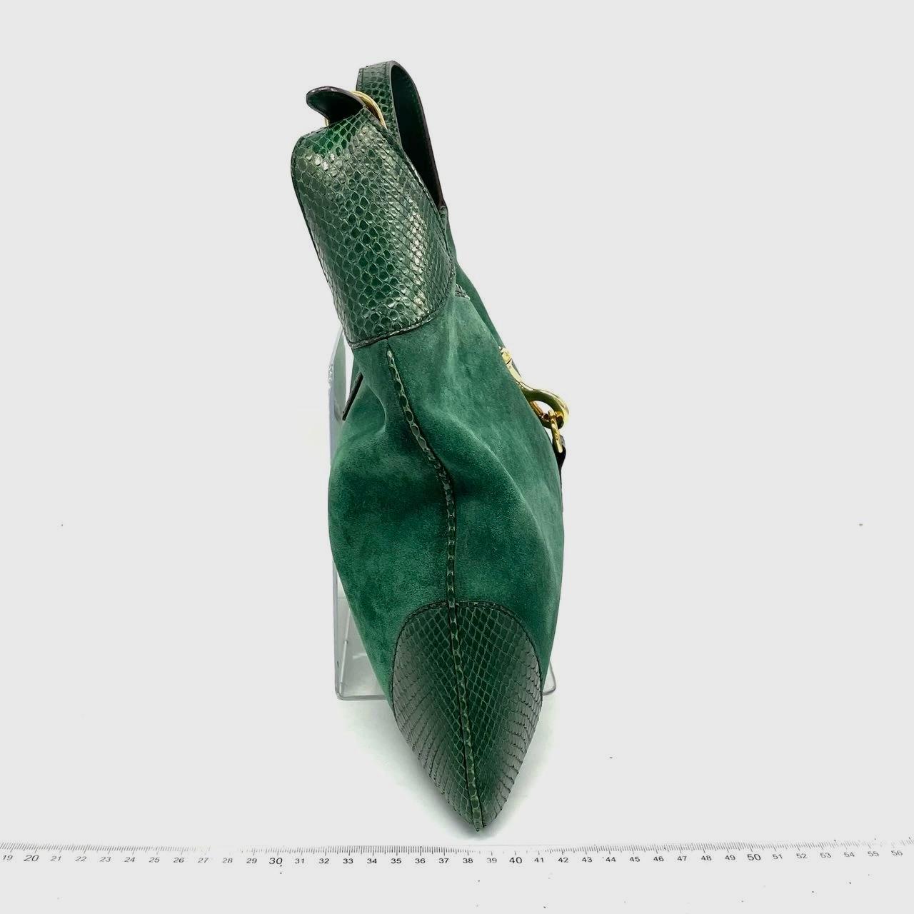 Gucci Jackie Vintage Large Green Suede and Snake-skin Leather Gold Hardware en vente 2