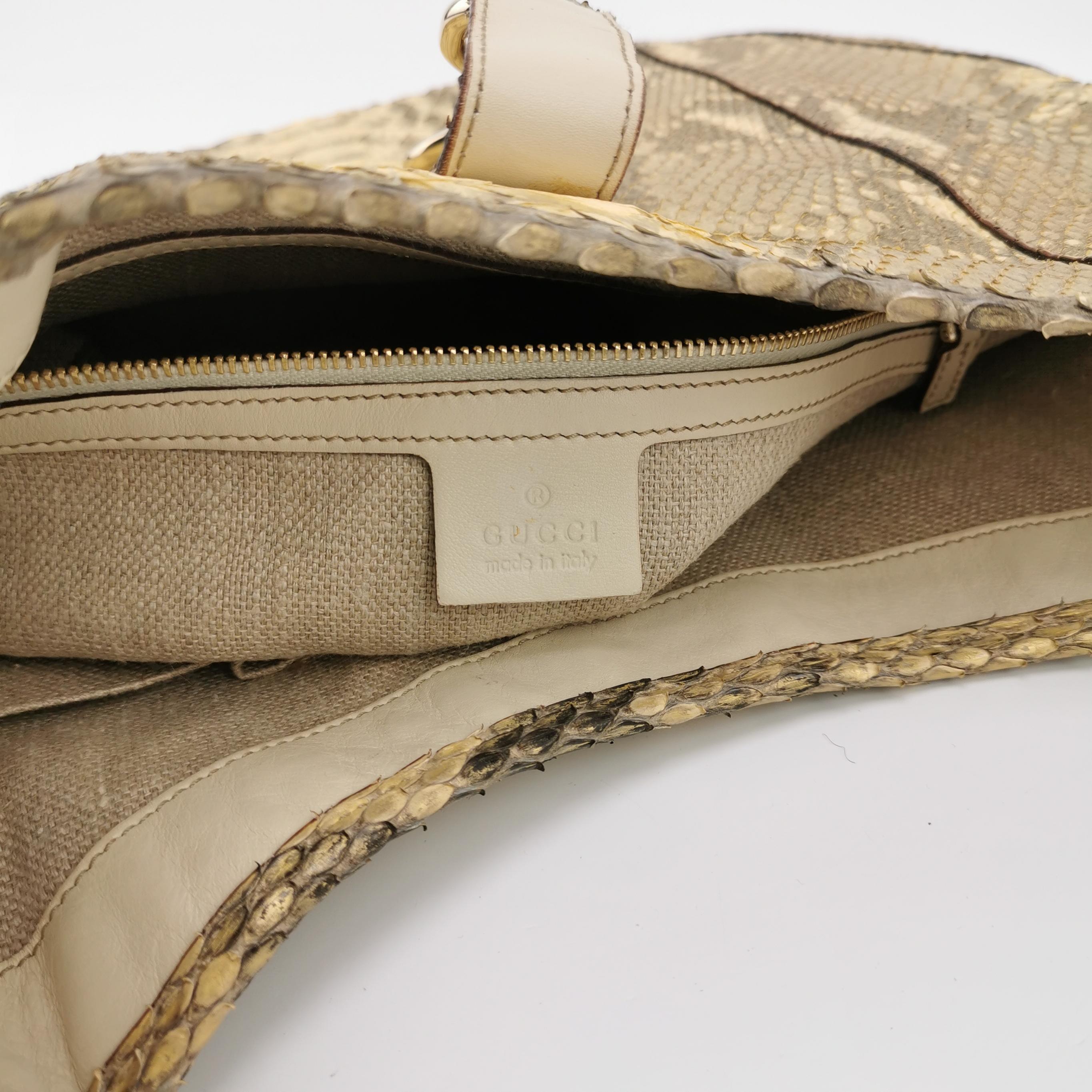 Gucci Jackie Vintage Large Green Suede and Snake-skin Leather Gold Hardware en vente 3