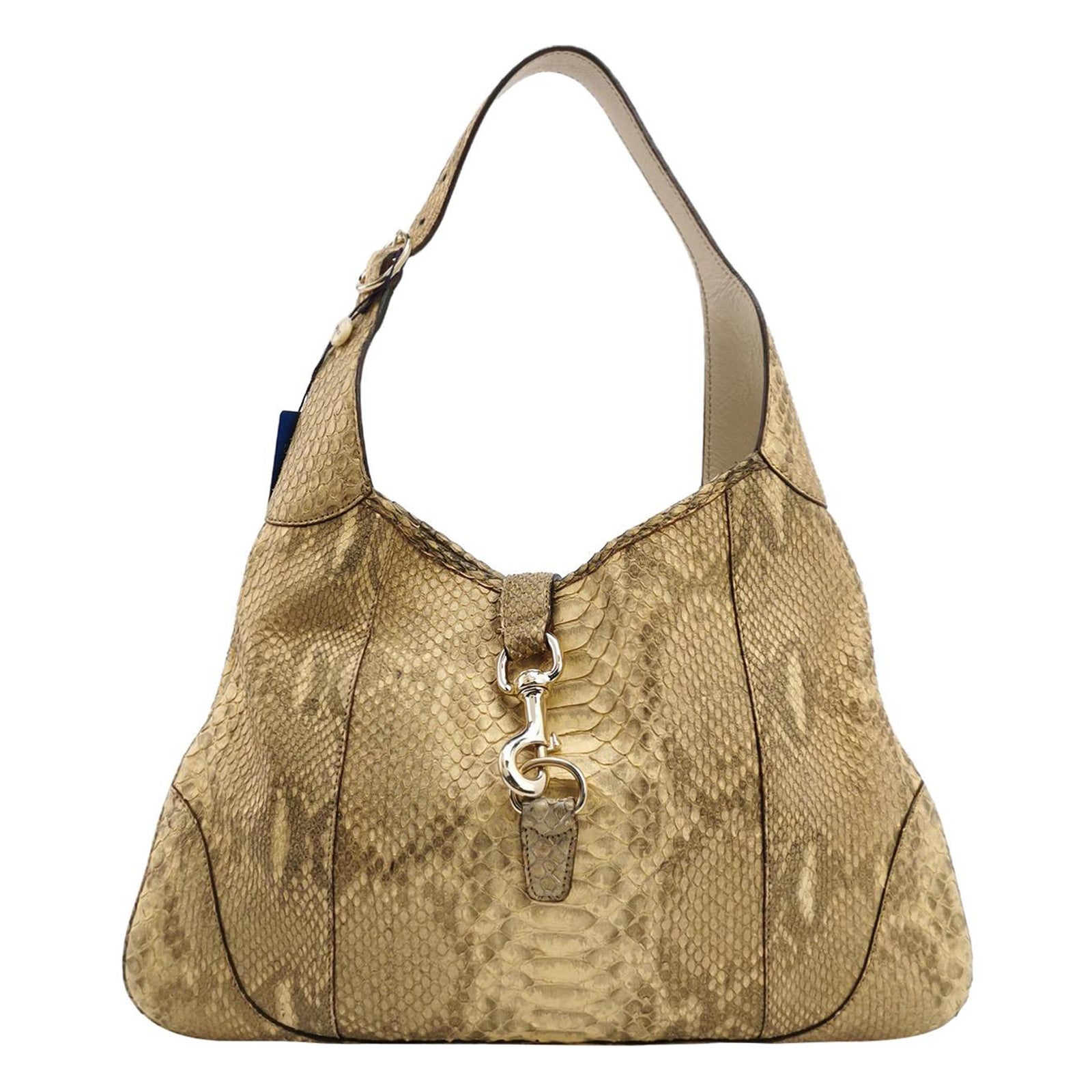 Gucci Jackie Vintage Large Green Suede and Snake-skin Leather Gold Hardware