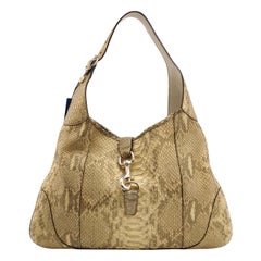 Gucci Jackie Vintage Large Green Suede and Snake-skin Leather Gold Hardware