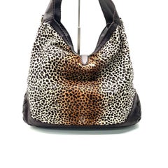 Gucci Jackie Vintage Large Leopard Print Pony-style Calfskin Brown Leather