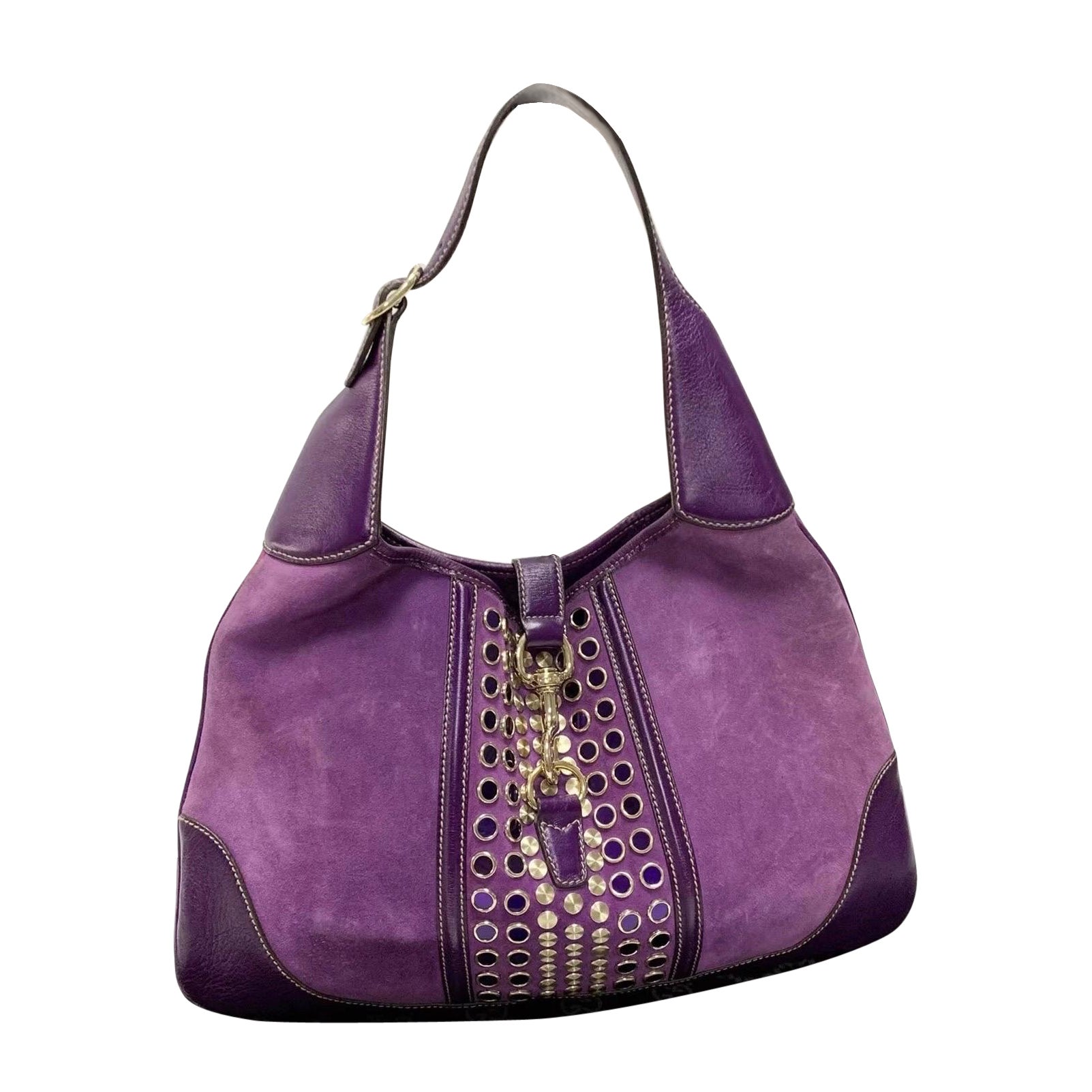 Gucci Jackie Vintage Large Purple Suede Leather Ringlets Decoration
