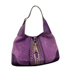 Gucci Jackie Vintage Large Purple Suede Leather Ringlets Decoration