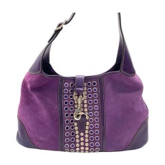 Gucci Jackie Vintage Large Purple Suede Leather Ringlets Decoration