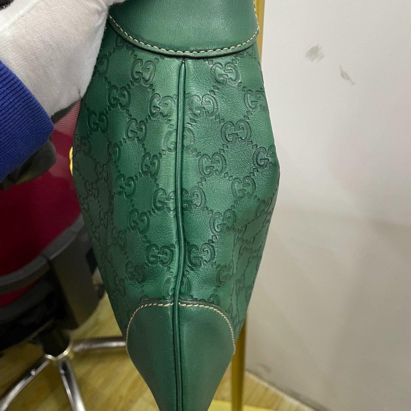 Gucci Jackie Vintage Leather Medium Handbag Green Gucci Monogram 14