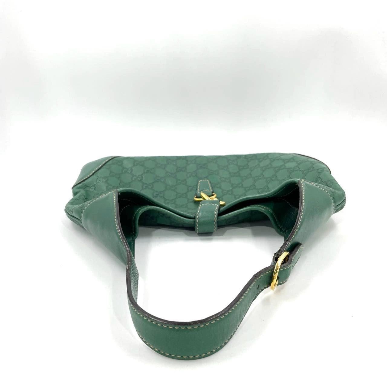 Black Gucci Jackie Vintage Leather Medium Handbag Green Gucci Monogram