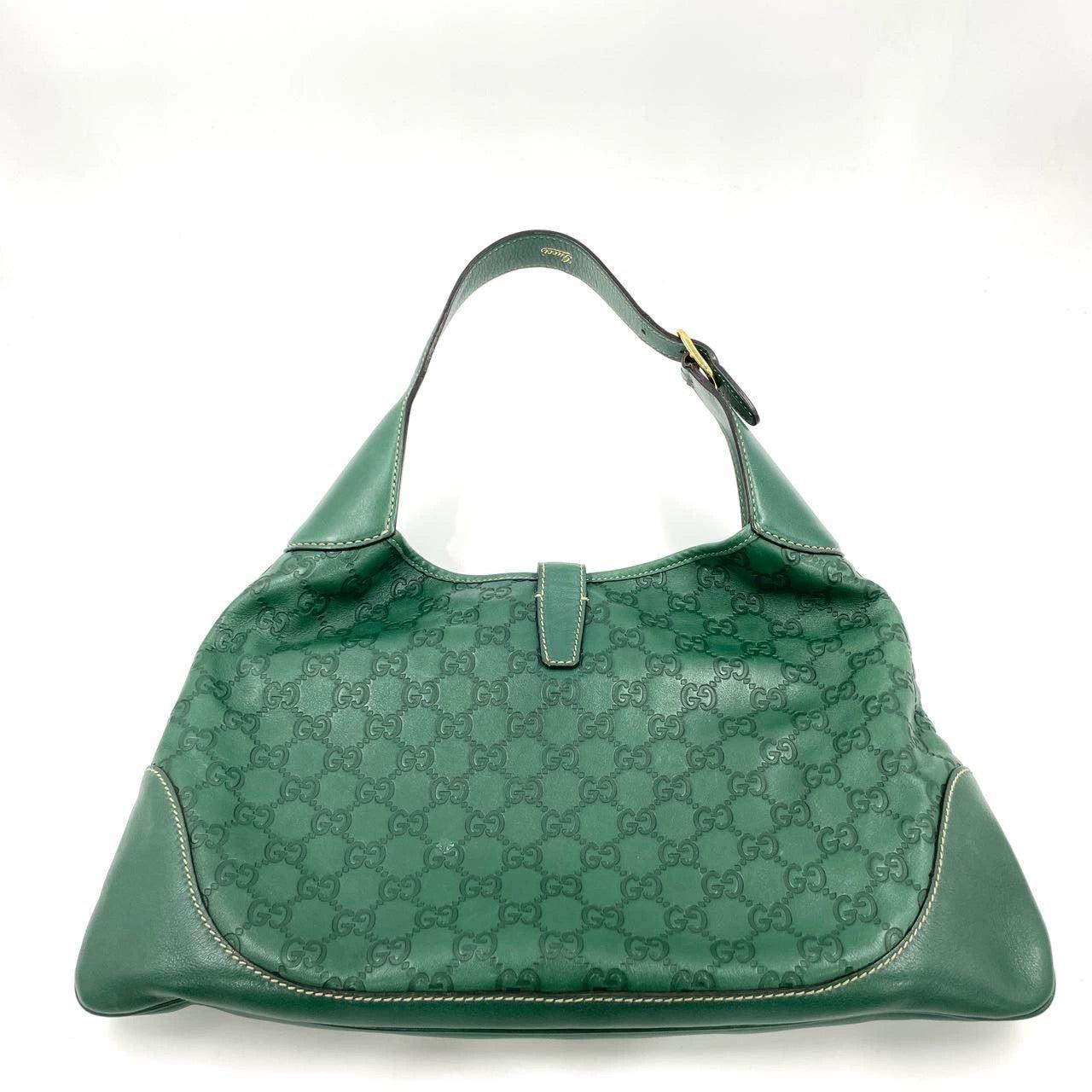 Women's Gucci Jackie Vintage Leather Medium Handbag Green Gucci Monogram