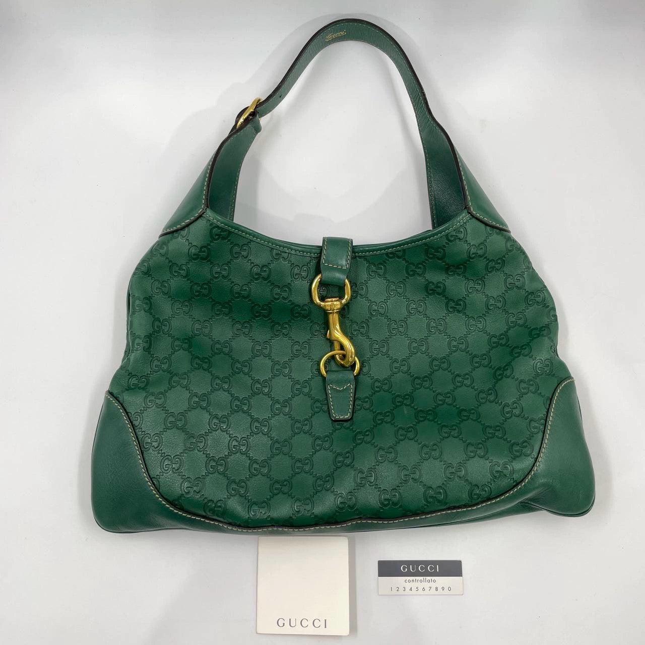 Gucci Jackie Vintage Leather Medium Handbag Green Gucci Monogram 1