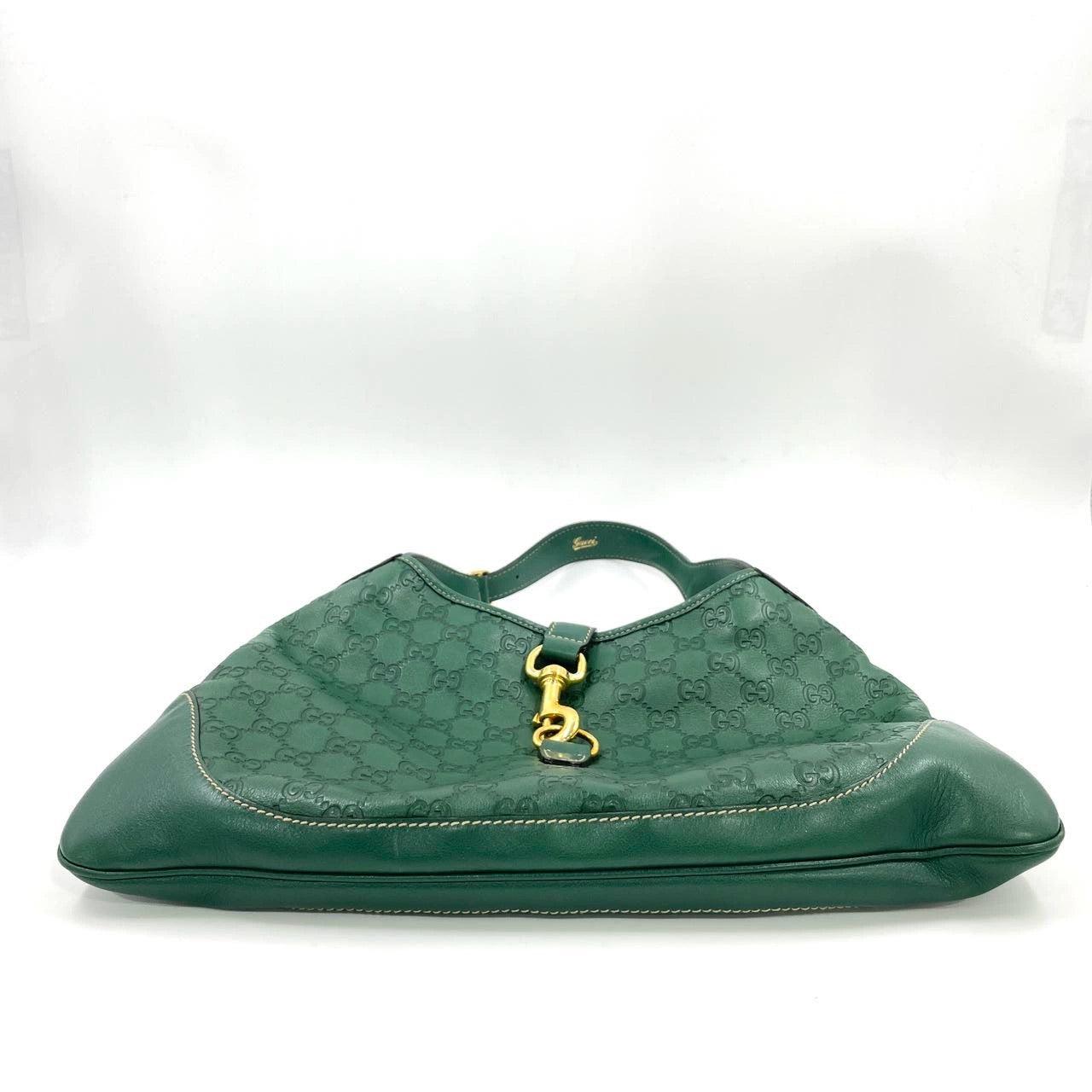 Gucci Jackie Vintage Leather Medium Handbag Green Gucci Monogram 2