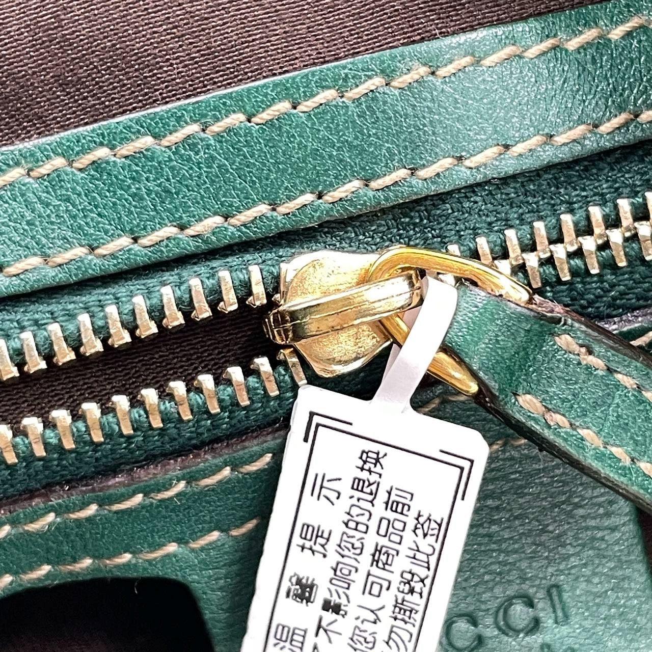 Gucci Jackie Vintage Leather Medium Handbag Green Gucci Monogram 4