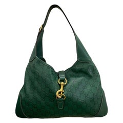 Gucci Jackie Vintage Leather Medium Handbag Green Gucci Monogram