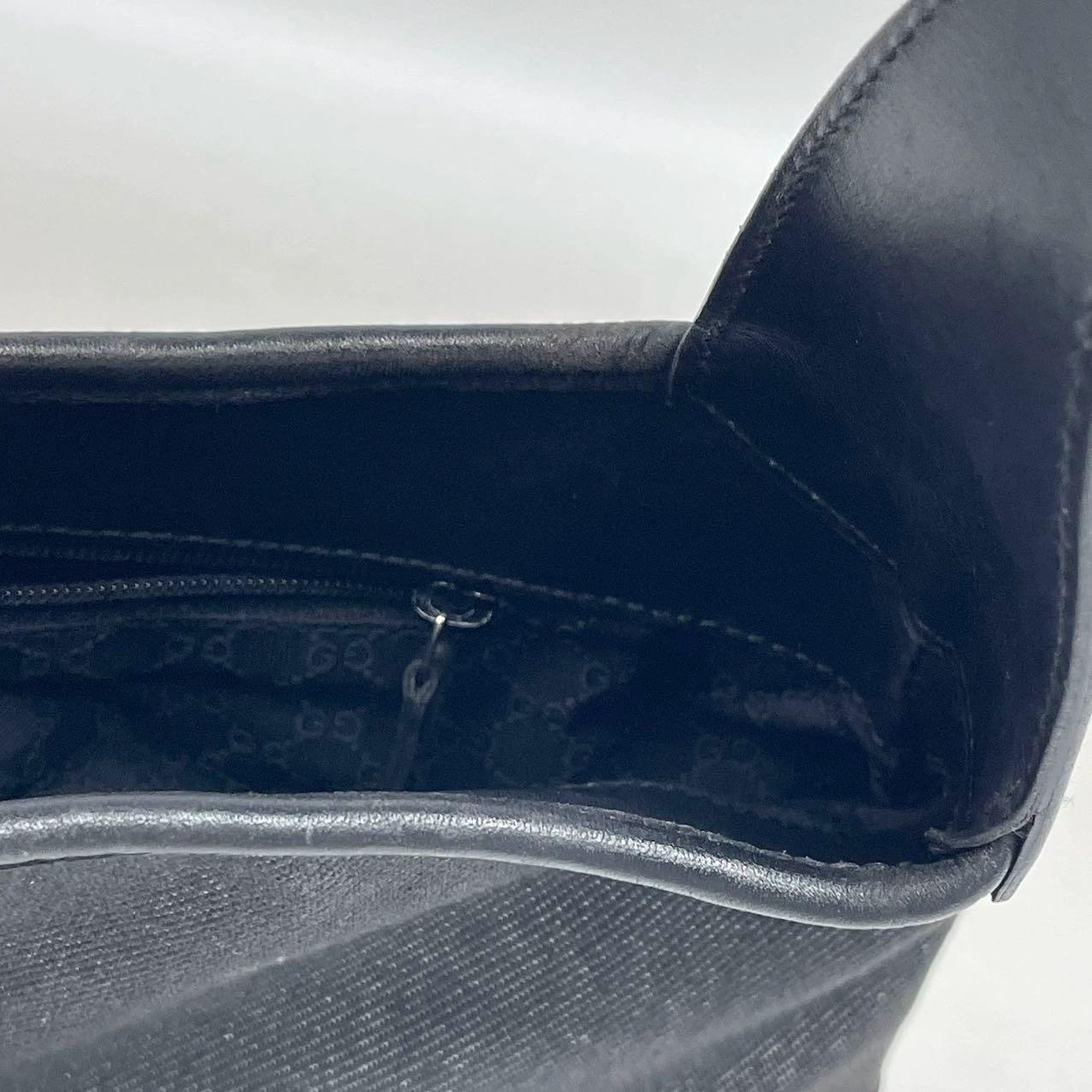 Gucci Jackie Vintage Medium Schwarz Denim Leder Silber Hardware Umhängetasche im Angebot 7