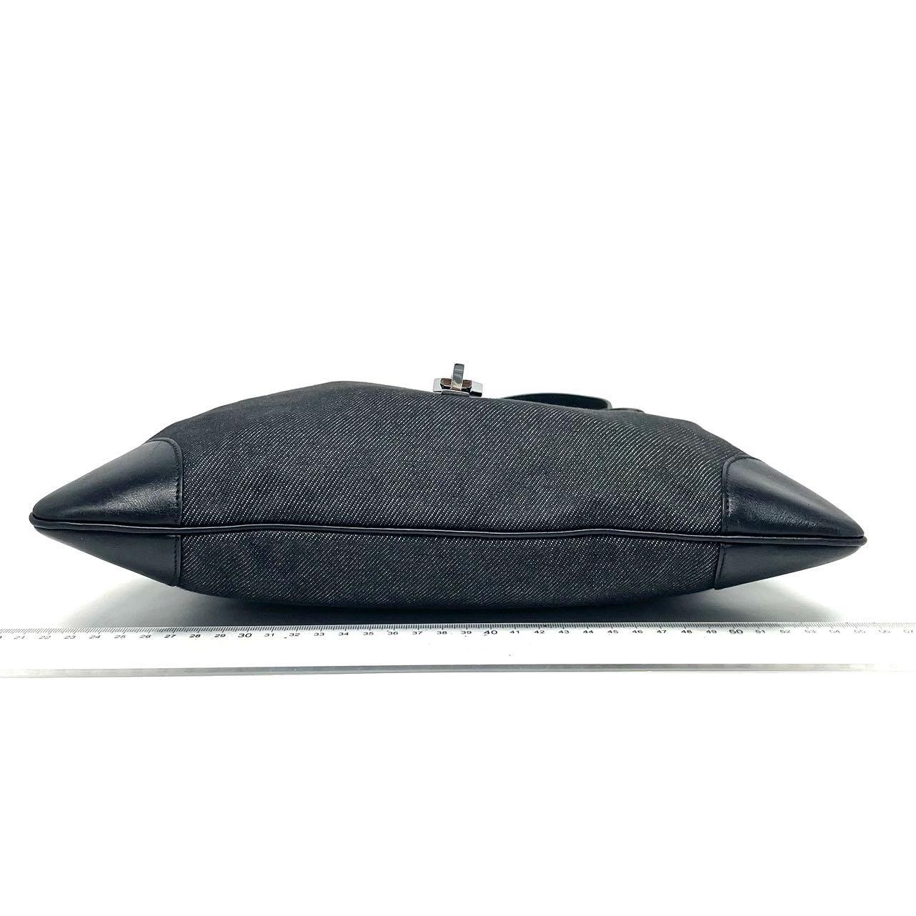 Gucci Jackie Vintage Medium Schwarz Denim Leder Silber Hardware Umhängetasche im Angebot 2