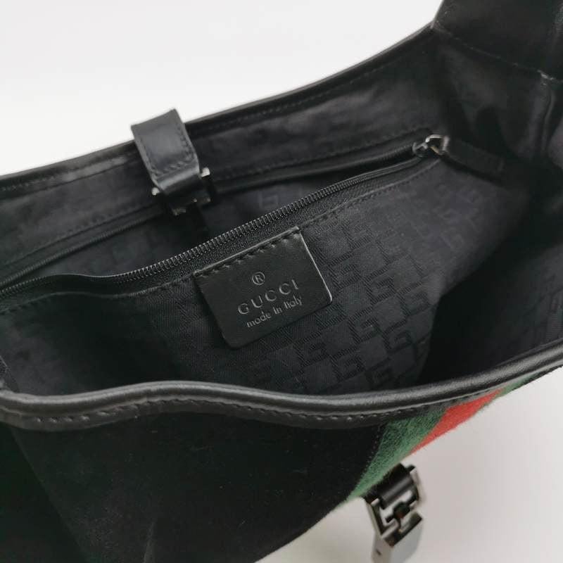 Gucci Jackie Vintage Medium Black Leather Suede Green Web Shoulder Bag 3