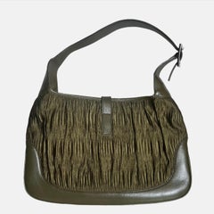 Gucci Jackie Vintage Medium Dark Green Leather and Fabric