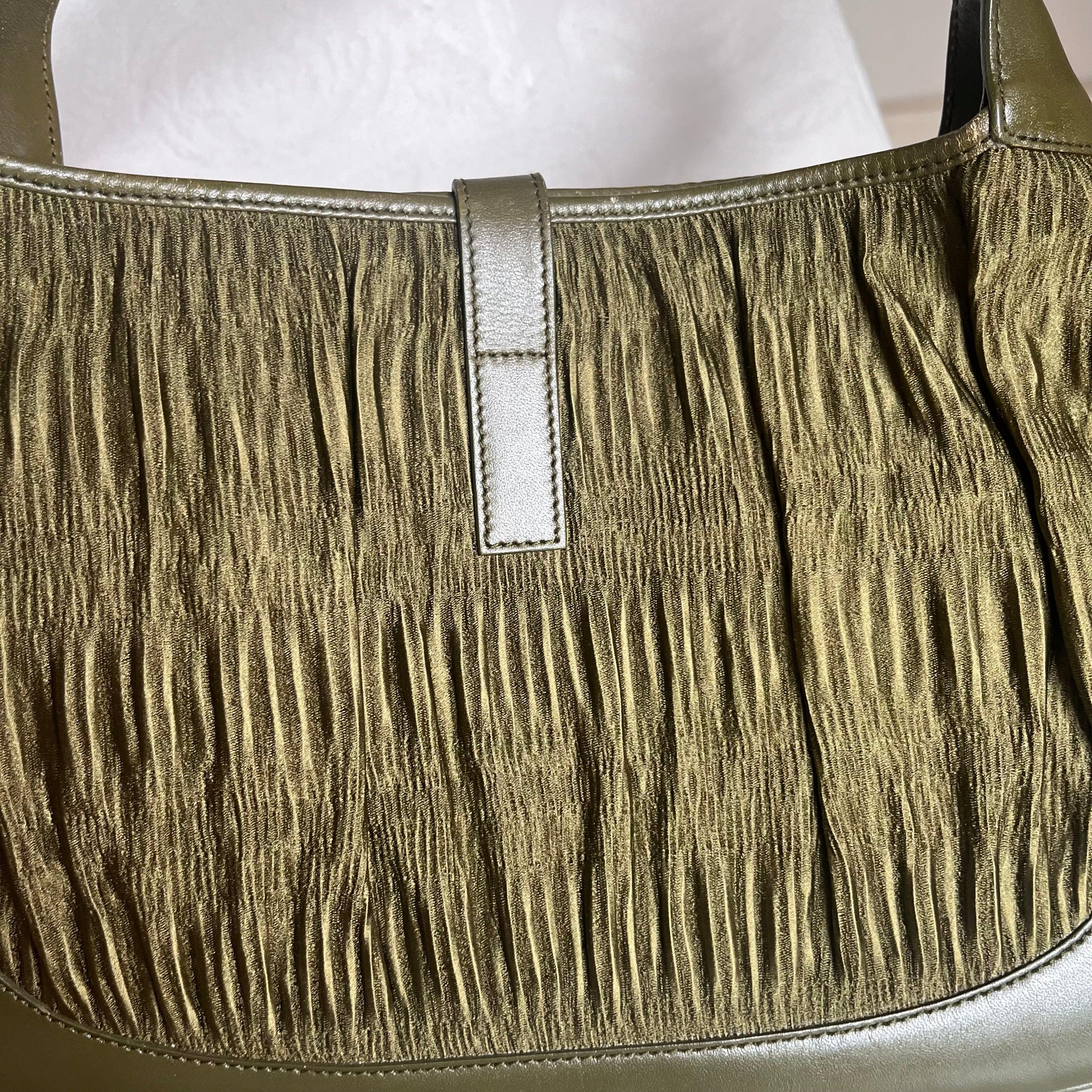 Gucci Jackie Vintage Mediana Piel y Tejido Verde Oscuro en venta 15