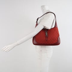 Gucci Jackie Vintage Medium Red Monogram Canvas and Leather Silver Hardware