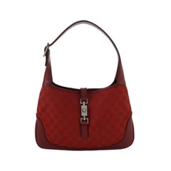 Gucci Jackie Vintage Medium Red Monogram Canvas and Leather Silver Hardware