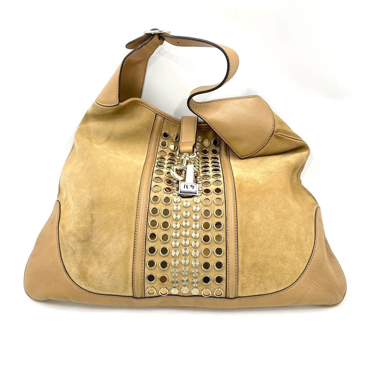 Gucci Jackie Vintage Medium Tan Brown Suede Leather Gold Hardware For Sale 5
