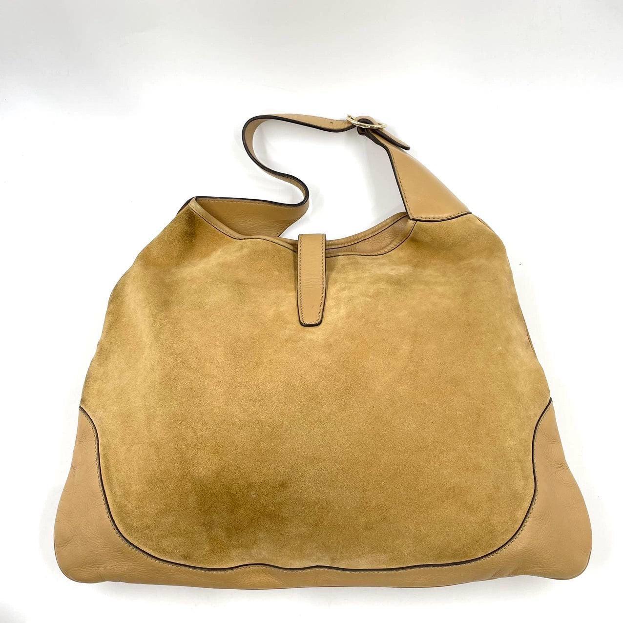 Gucci Jackie Vintage Medium Tan Brown Suede Leather Gold Hardware For Sale 6
