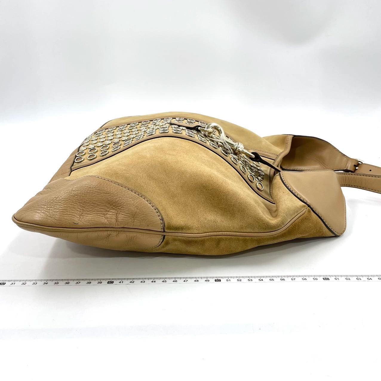 Gucci Jackie Vintage Medium Tan Brown Suede Leather Gold Hardware For Sale 1