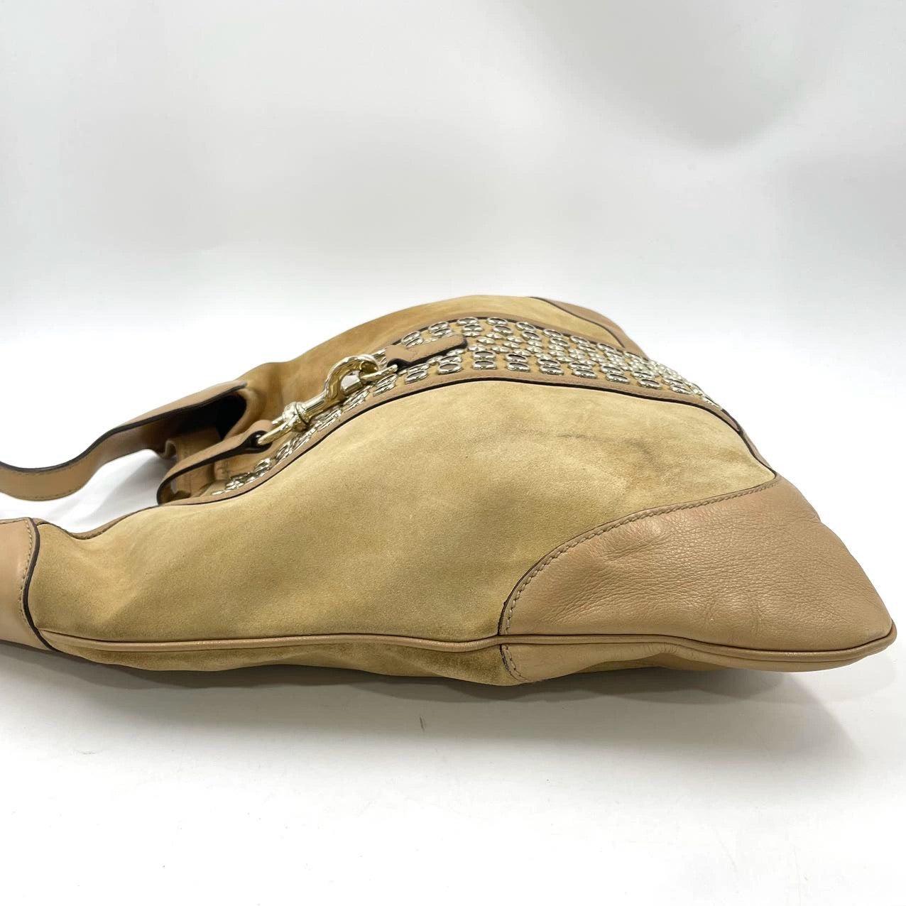 Gucci Jackie Vintage Medium Tan Brown Suede Leather Gold Hardware For Sale 2