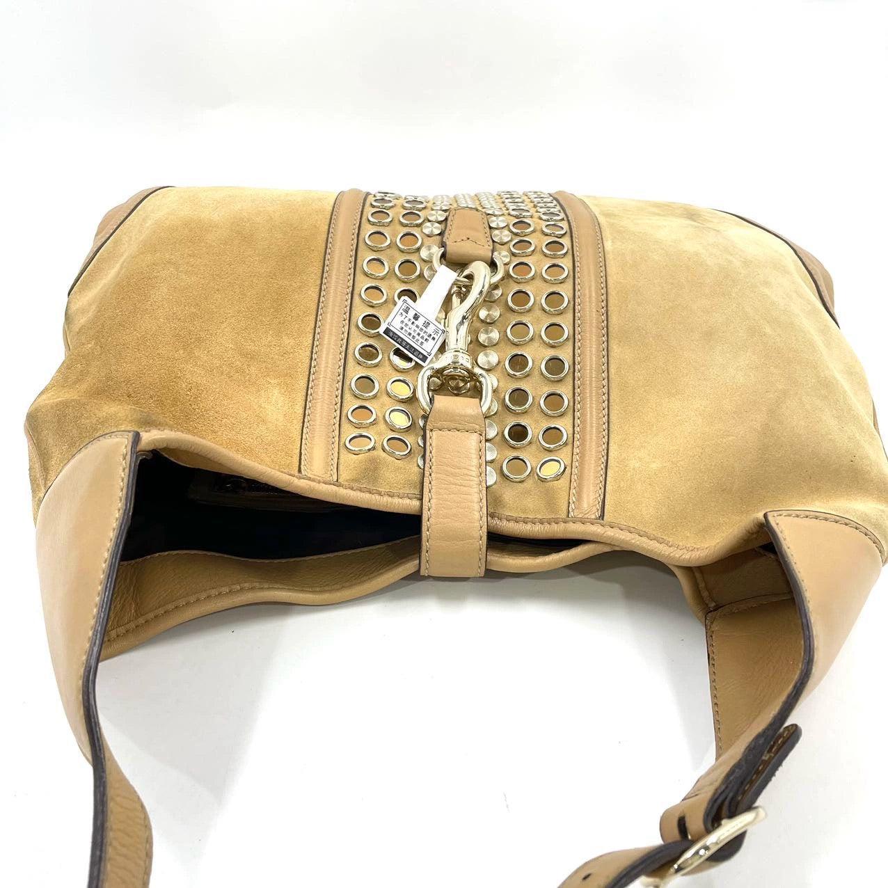 Gucci Jackie Vintage Medium Tan Brown Suede Leather Gold Hardware For Sale 3