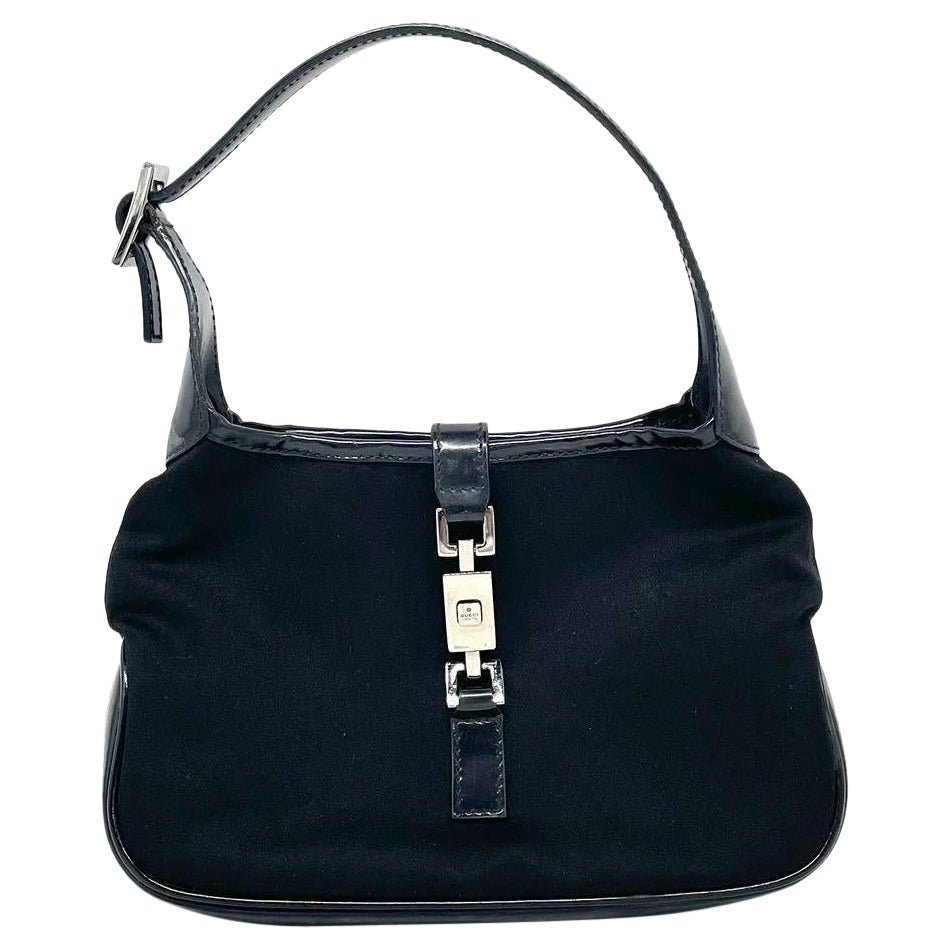 Gucci Jackie Vintage Mini Sac à main en tissu noir et cuir verni en vente