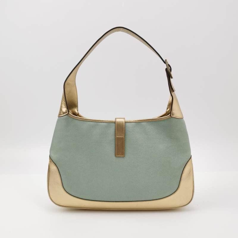 Gucci Jackie Vintage Mini Blue Nylon with Gold Leather Shoulder Bag Medium In Excellent Condition In AUBERVILLIERS, FR