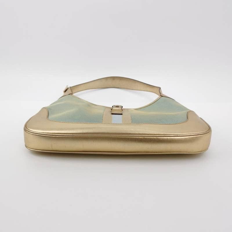 Women's Gucci Jackie Vintage Mini Blue Nylon with Gold Leather Shoulder Bag Medium