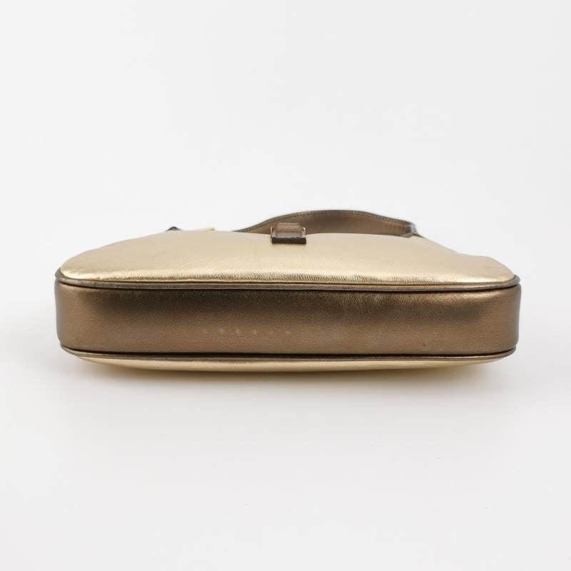 Beige Gucci Jackie Vintage Mini Gold Lambskin Leather Brown Calfskin Leather
