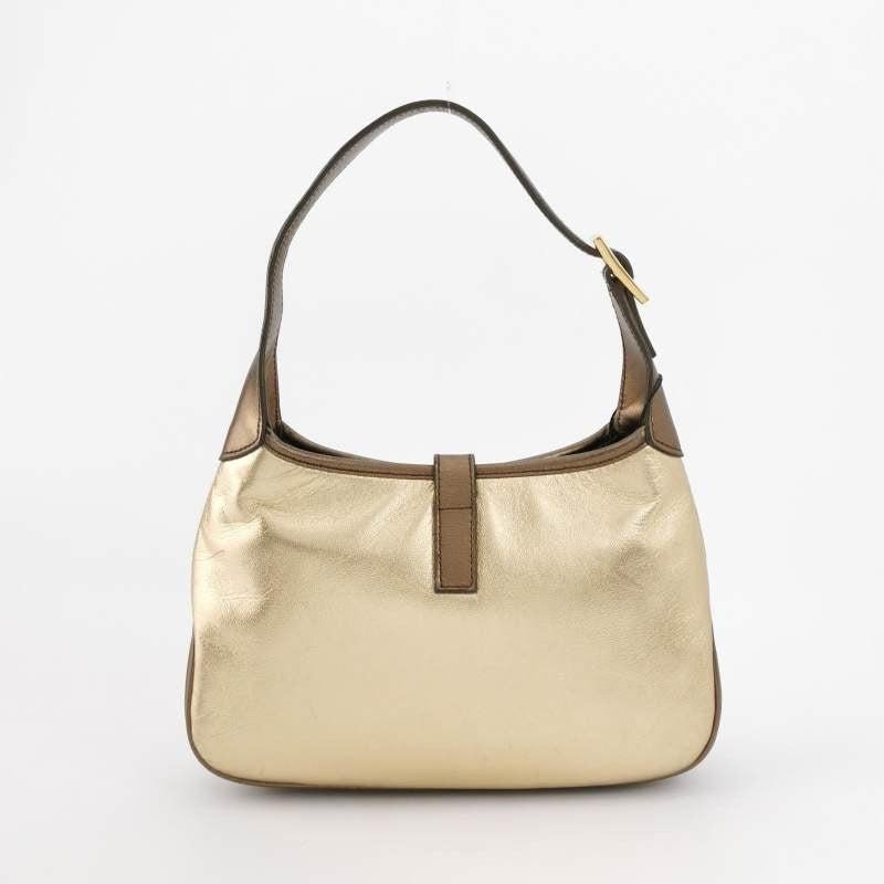 Gucci Jackie Vintage Mini Gold Lambskin Leather Brown Calfskin Leather In Good Condition In AUBERVILLIERS, FR