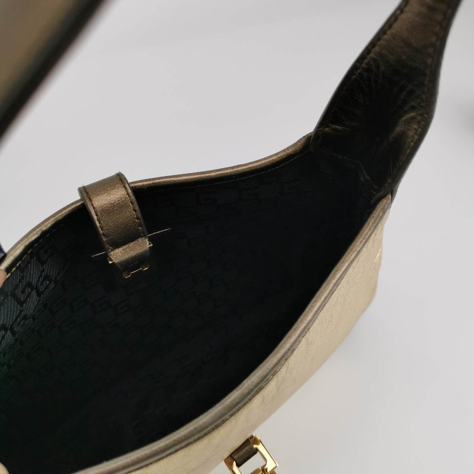 Women's Gucci Jackie Vintage Mini Gold Lambskin Leather Brown Calfskin Leather