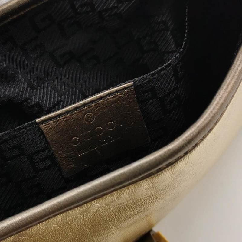 Gucci Jackie Vintage Mini Gold Lambskin Leather Brown Calfskin Leather In Excellent Condition In AUBERVILLIERS, FR