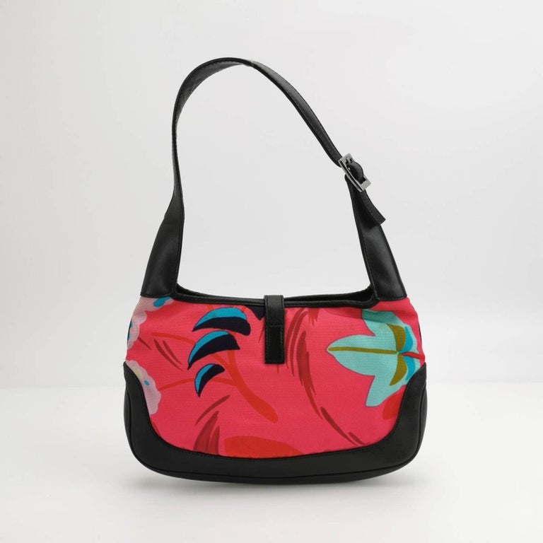 Gucci Jackie Vintage Mini Multicolore Floral Canvas Black Leather