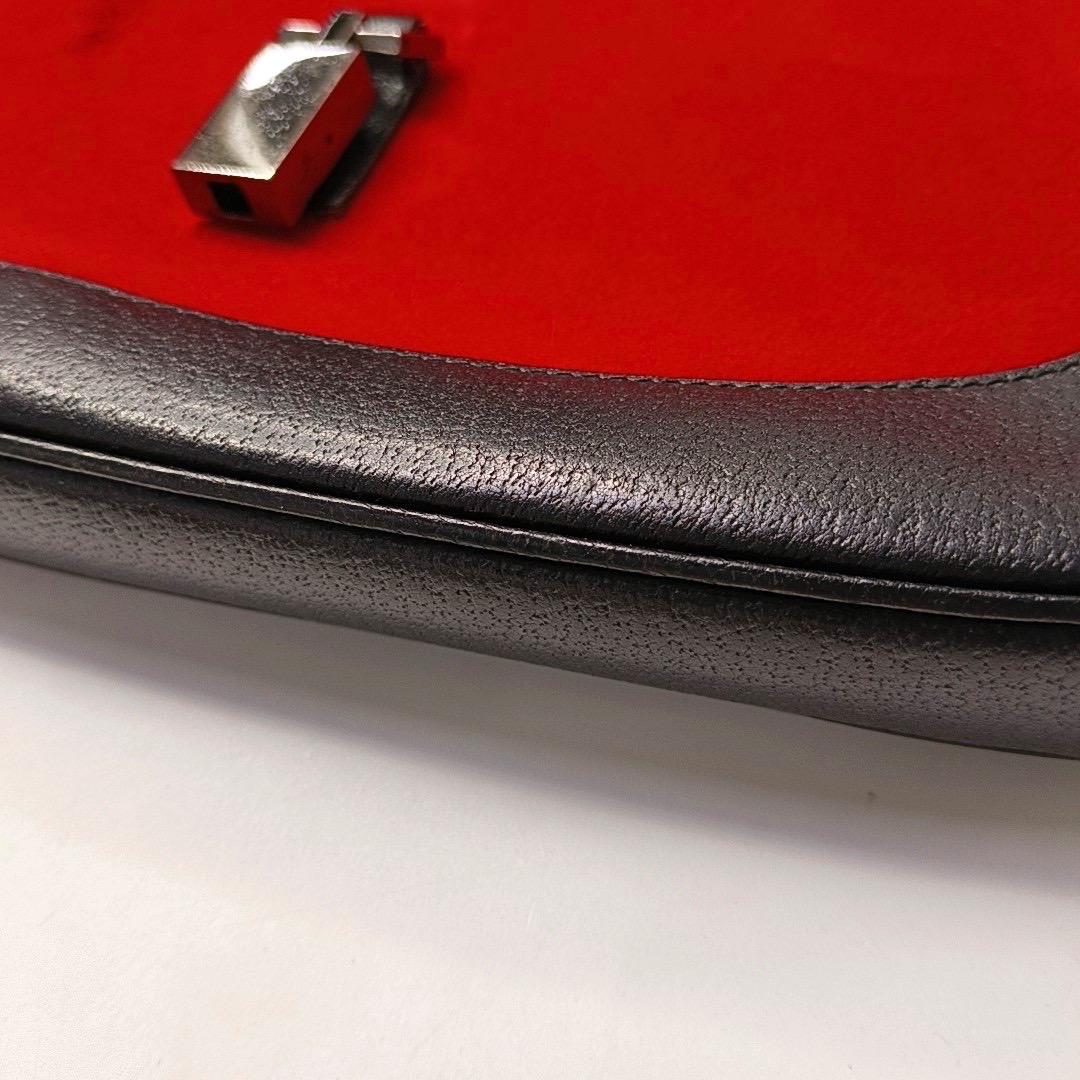 Gucci Jackie Vintage Red Felt and Black Leather Silver Hardware For Sale 6