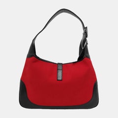Gucci Jackie Vintage Red Felt and Black Leather Silver Hardware