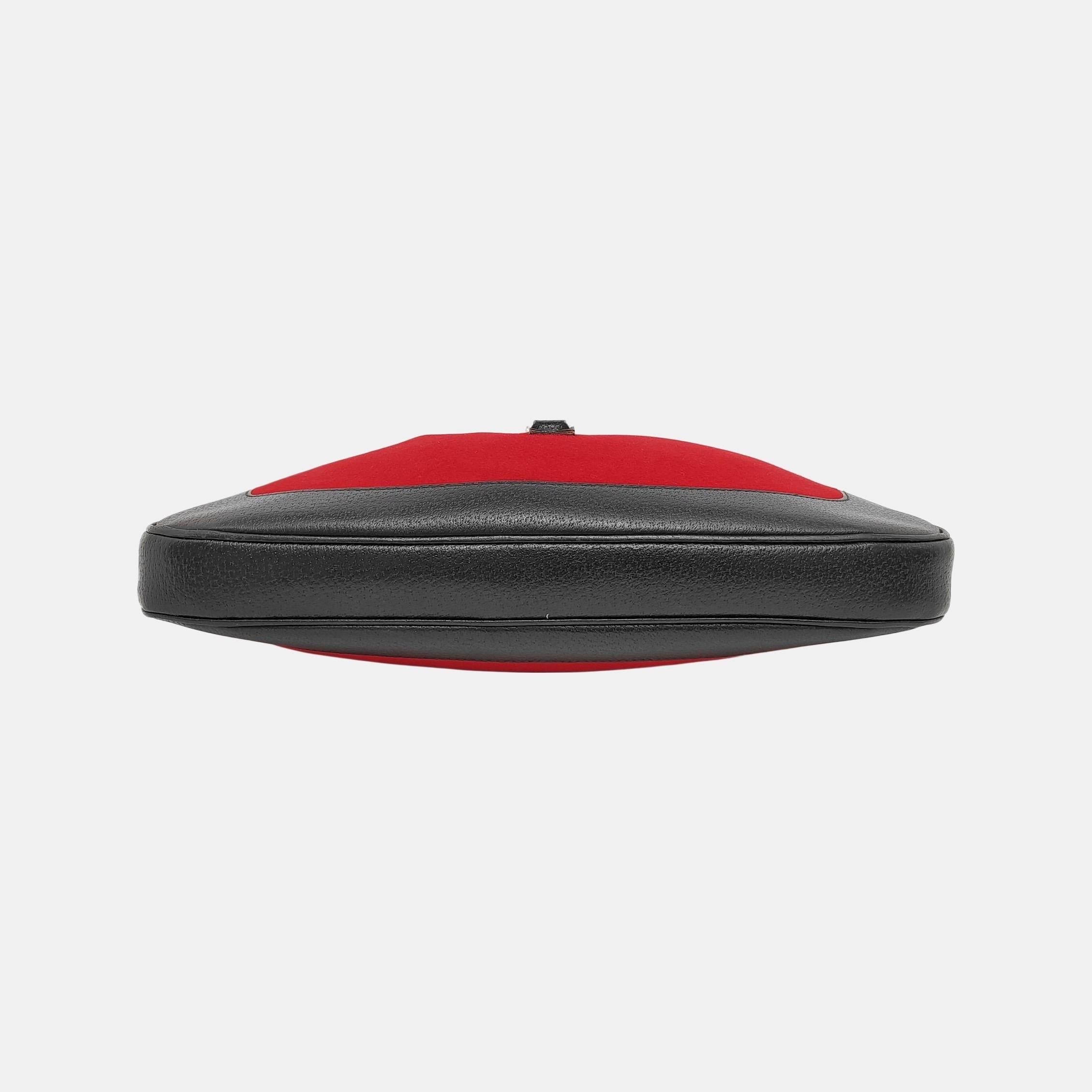 Women's or Men's Gucci Jackie Vintage Red Felt and Black Leather Silver Hardware For Sale