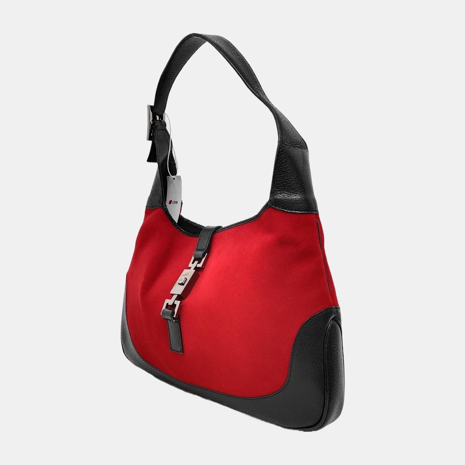 Gucci Jackie Vintage Red Felt and Black Leather Silver Hardware For Sale 1