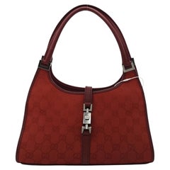 Gucci Jackie Vintage Red Monogram Fabric and Leather Shoulder Bag