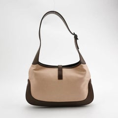 Gucci Jackie Vintage Small Brown Leather and Fabric Silver Hardware