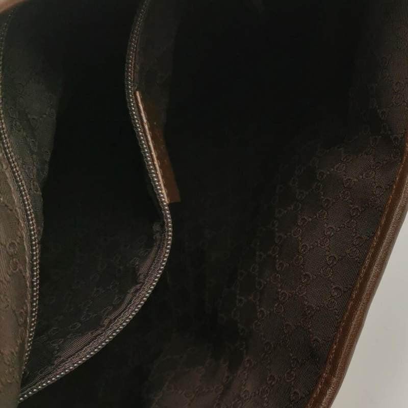 Gucci Jackie Vintage Small Brown Leather and Fabric Silver Hardware For Sale 2