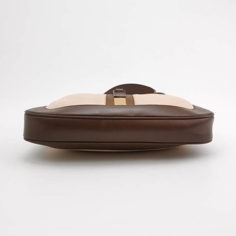 Gucci Jackie Vintage Small Brown Leather and Fabric Silver Hardware For Sale 3