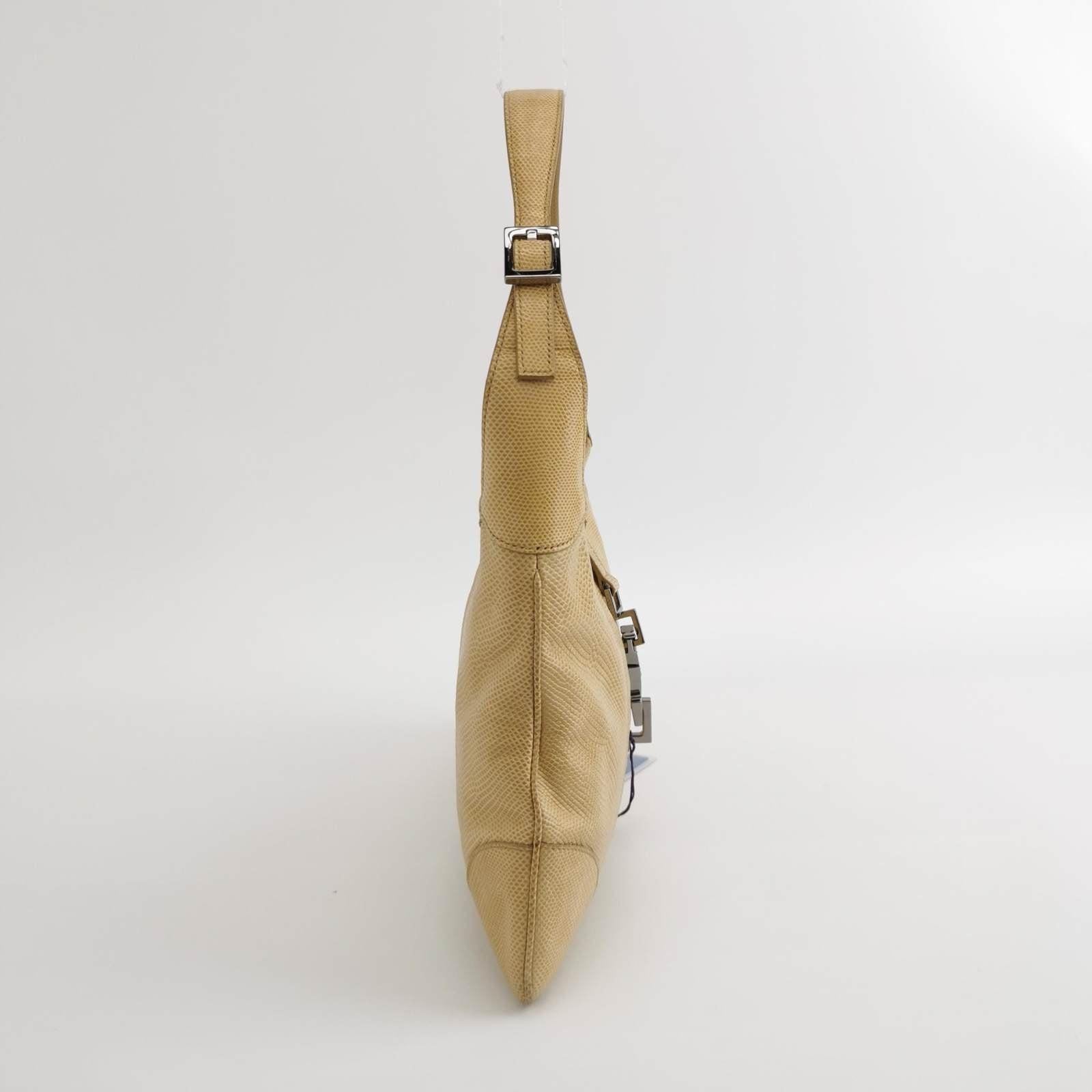 Gucci Jackie Vintage Yellow Gold Exotic Lizard-skin Leather Shoulder Bag In Good Condition In AUBERVILLIERS, FR