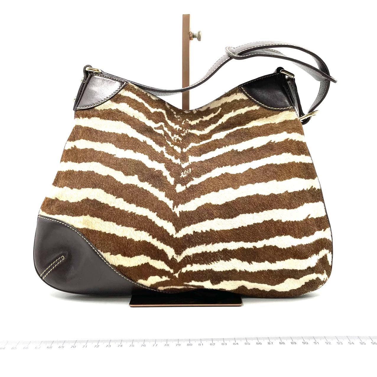 Brown Gucci Jackie Vintage Zebra Print Pony-style Calfskin Side Horsebit