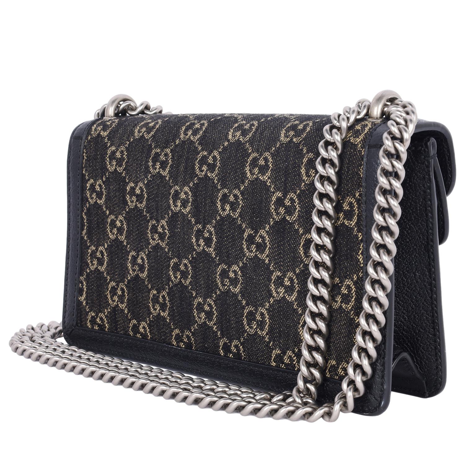 Bolso Dionysus Gucci Jacquard Denim Negro Monograma GG Piel de becerro texturizada 6