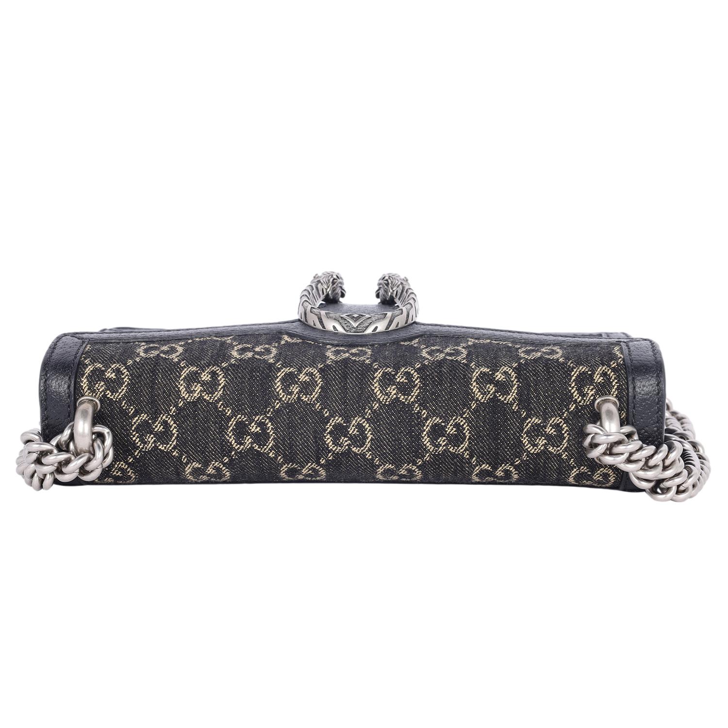 Bolso Dionysus Gucci Jacquard Denim Negro Monograma GG Piel de becerro texturizada 8