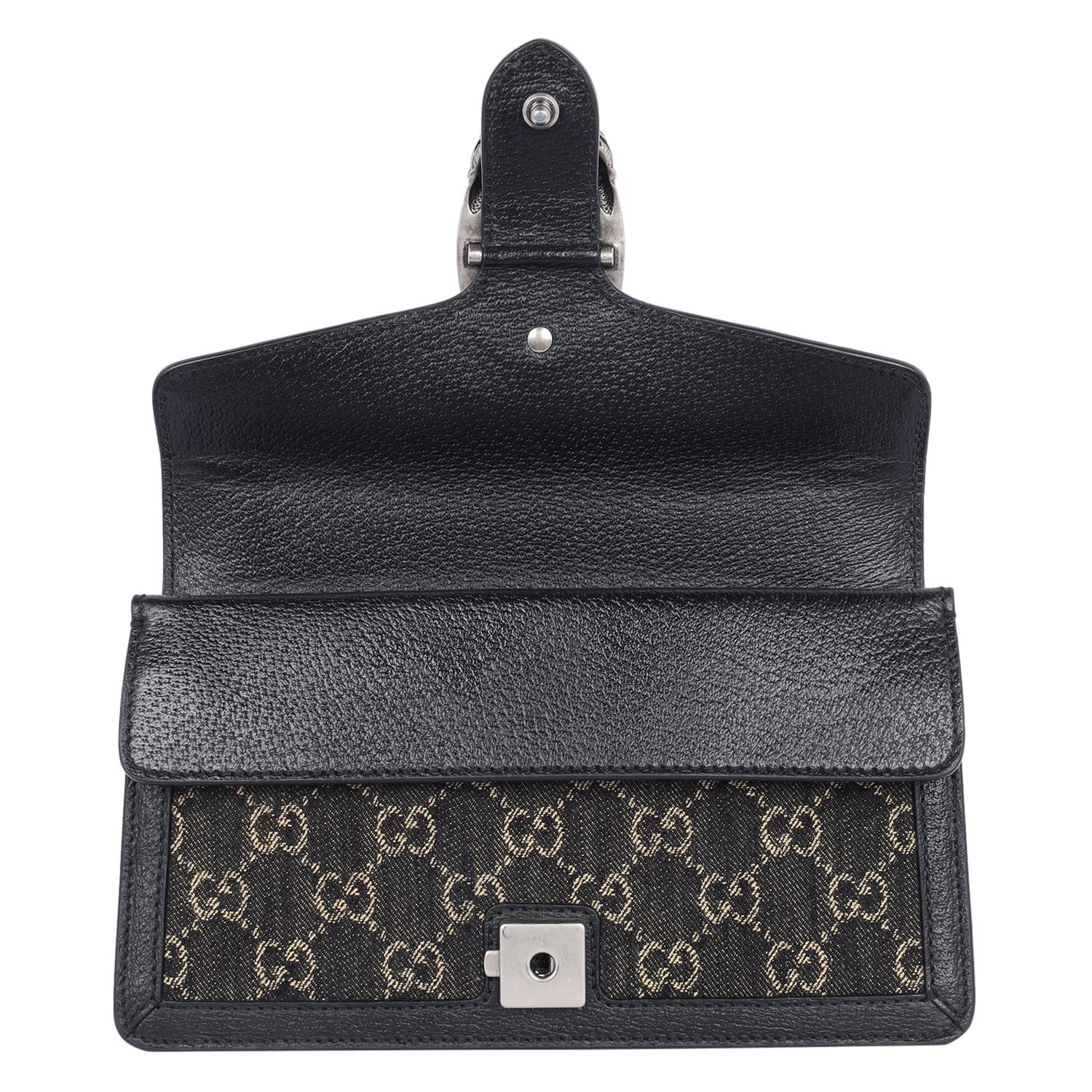 Bolso Dionysus Gucci Jacquard Denim Negro Monograma GG Piel de becerro texturizada 9