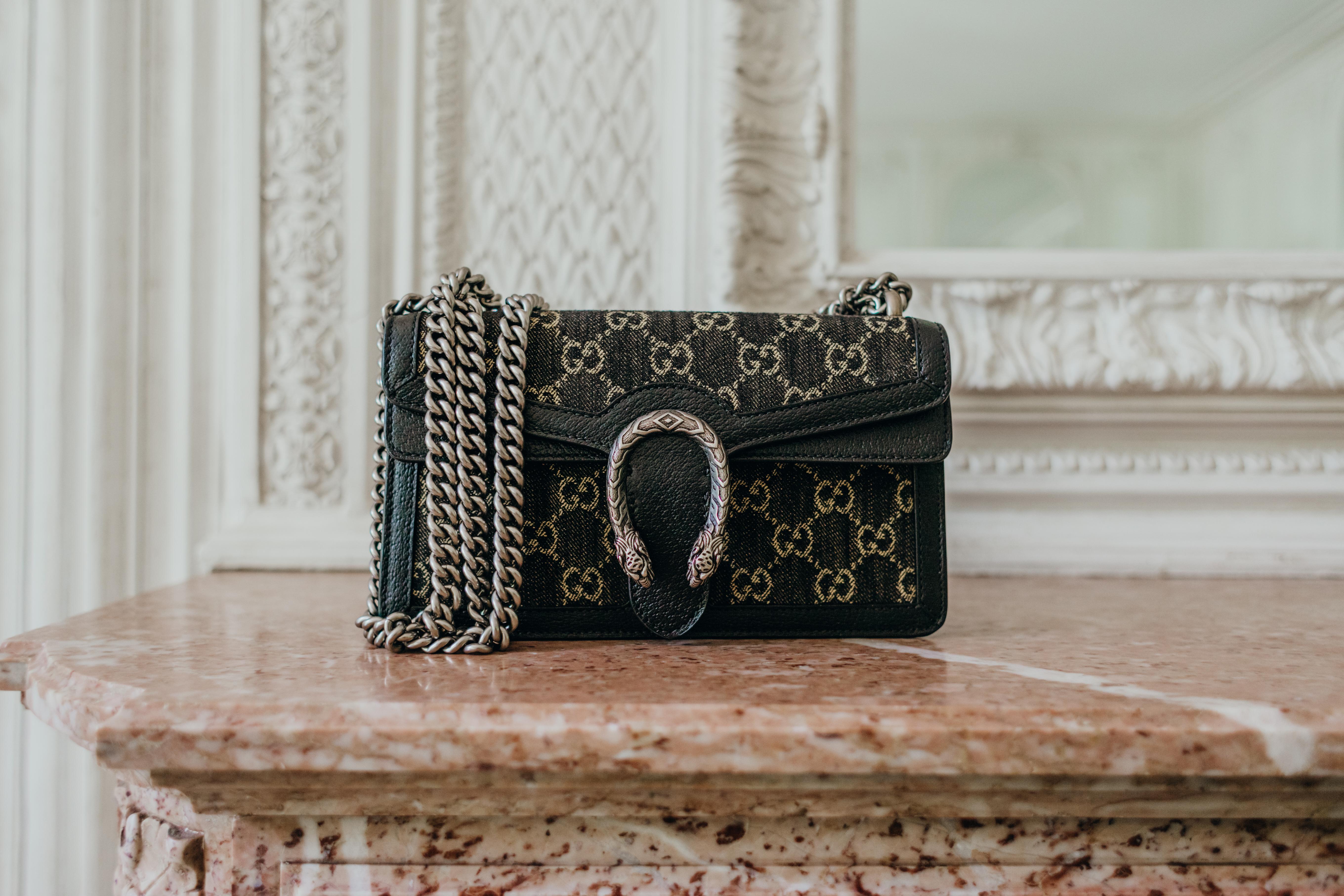 Bolso Dionysus Gucci Jacquard Denim Negro Monograma GG Piel de becerro texturizada 10